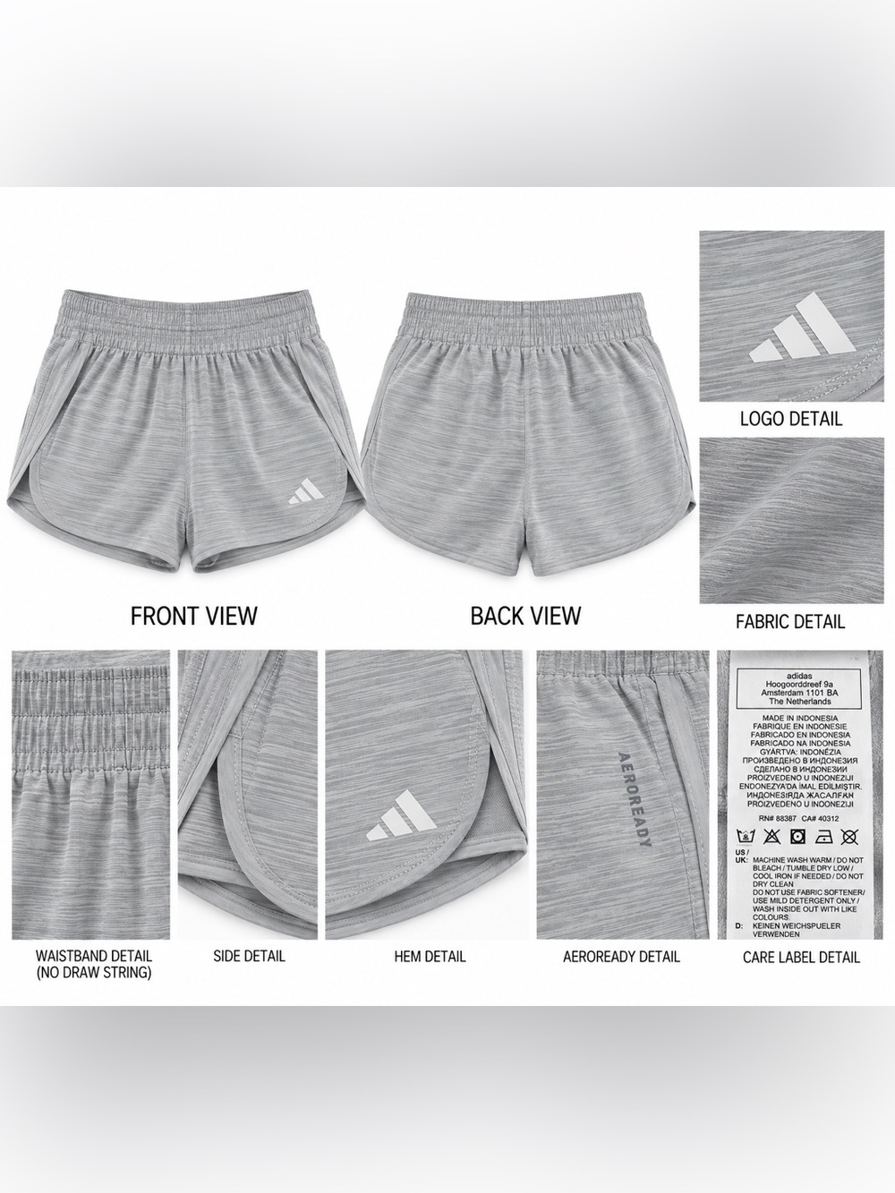 Adidas Women’s Gray Running Shorts Dolphin Hem Athletic Size L
